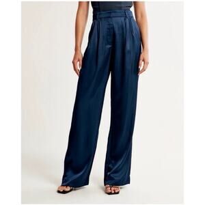 Abercrombie & Fitch Pants Womens Large Blue Sloane Satin High Waist Tailored